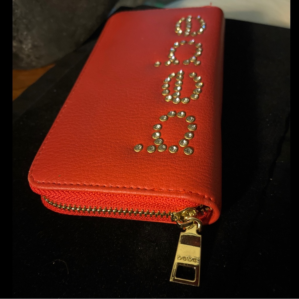 Bebe Jetta Clutch Wallet-Red 7 1/2” L x 4” H